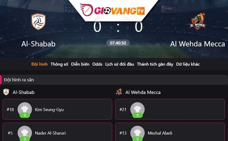 Giao diện Livescore dễ dàng sử dụng